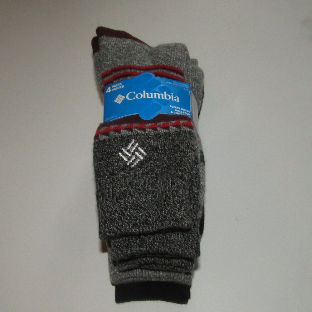 Columbia Men's Fleece interior Thermal Crew Socks 4-Pair Fit Men's Shoe Sz 6-12